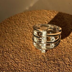 Size 7 Jose Hess Diamonique CZ Sterling Silver Ring Statement Dream Collection